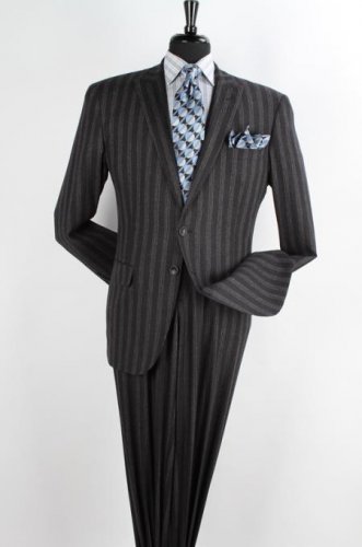 Men'S 2 Piece 100% Wool Executive Dark Charcoal Suit - Narrow Peak Lapel & Side Vents