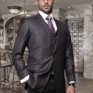 2Button Heather Charcoal Suit and A Vest Super 150'S Italian Wool Pick Stitched Lapel Slanted Pocket