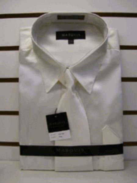 Men'S New Cream Ivory Satin Dress Shirt Tie Combo Shirts