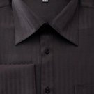 Men'S French Cuff Dress Shirt With Cuff Links - Solid Pleated Collar Black