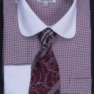 Men'S French Cuff Dress Shirt, Tie, Hanky And Cuff Links - Two Tone Houndstooth Brown