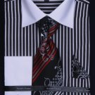 Men'S French Cuff Dress Shirt Set - Two Tone Stripe Black