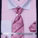 Men'S French Cuff Dress Shirt Set - Small Checker Pink