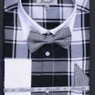 Men'S French Cuff Black Checker Dress Shirt Set
