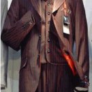 Jp61 Men'S 3 Piece Black & Red Stripe Vested Suit Super 120'S Wool 3 Button Suit