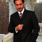 Wide Leg Solid Black Super 150'S Wool Feel Touch Suit Hand Made
