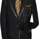 Black Denim Iridescent Suit With Rust Hand-Pick Stitching 100% Cotton