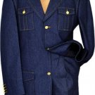 Blue Denim Iridescent Suit With Cognac Hand-Pick Stitching And Shoulder Epaulettes 100% C