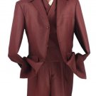Men'S 3 Piece Wool Feel Fashion Suit - Textured Weave Burgundy