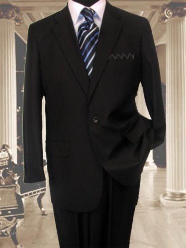 Exclusive Black 1 Button Suit Hand Made Notched Lapel Pleated Pants