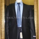 1 Button Navy Solid 100% Wool  Flat Front Fitted Suit