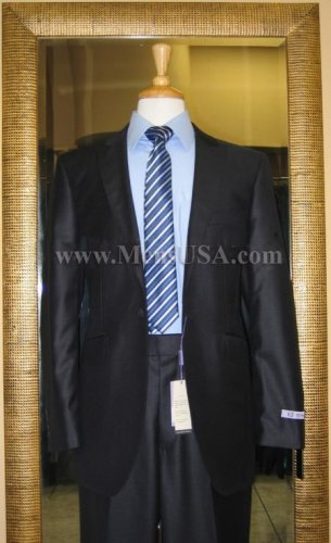 1 Button Navy Solid 100% Wool  Flat Front Fitted Suit