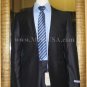 1 Button Navy Solid 100% Wool  Flat Front Fitted Suit