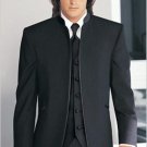 Fitted Slim Fitc Cut Mirage Tuxedo Satin Mandarin Collar (Solid Black ) No Buttons