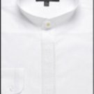 Men'S Embroidered Banded Collar Shirt White