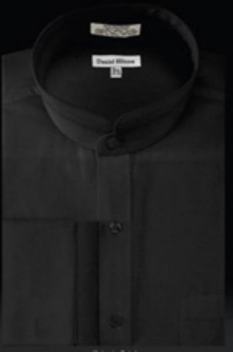 French Cuff Banded Collar Shirt Black