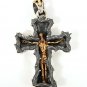 14K GOLD JESUS CRUCIFIX CROSS 925 SILVER CHAIN PENDANT