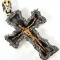14K GOLD JESUS CRUCIFIX CROSS 925 SILVER CHAIN PENDANT