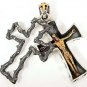 14K GOLD JESUS CRUCIFIX CROSS 925 SILVER CHAIN PENDANT