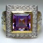 PRINCESS AMETHYST 14K GOLD BISHOP STERLING SILVER RING