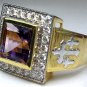 PRINCESS AMETHYST 14K GOLD BISHOP STERLING SILVER RING