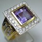 PRINCESS AMETHYST 14K GOLD BISHOP STERLING SILVER RING