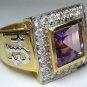 PRINCESS AMETHYST 14K GOLD BISHOP STERLING SILVER RING