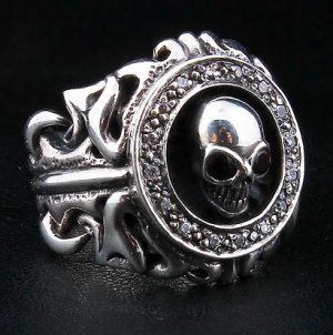 TRIBAL GOTHIC GARNET EYE SKULL 925 SILVER RING Sz 13