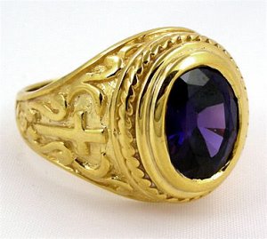 CHRISTIAN BISHOP CROSS 14K YELLOW GOLD SILVER MENS RING