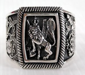 RASTA LION RAMPANT SOLID STERLING SILVER RING Sz 8.5