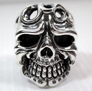 TATTOO SKULL BIG 925 STERLING SILVER MENS RING Sz 13.5
