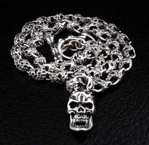 FLAMING SKULL 925 STERLING SILVER CHAIN NECKLACE NEW