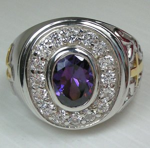 CHRISTIAN BISHOP AMETHYST STERLING 925 SILVER MENS RING