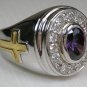 CHRISTIAN BISHOP AMETHYST STERLING 925 SILVER MENS RING
