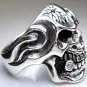 GARNET EYE HEAVY SKULL STERLING SILVER RING 8.5 NEW