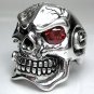 GARNET EYE HEAVY SKULL STERLING SILVER RING 8.5 NEW