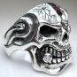 GARNET EYE HEAVY SKULL STERLING SILVER RING 8.5 NEW