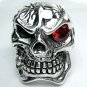 GARNET EYE HEAVY SKULL STERLING SILVER RING 8.5 NEW