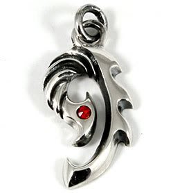 GARNET FISHHOOK STERLING SILVER PENDANT CHARM CHAIN