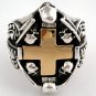 14K GOLD CROSS HEART STERLING SILVER MENS RING Sz 8.5