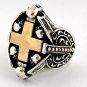14K GOLD CROSS HEART STERLING SILVER MENS RING Sz 8.5
