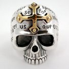 14K GOLD CROSS SKULL STERLING SILVER MENS RING Sz 7.5