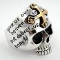 14K GOLD CROSS SKULL STERLING SILVER MENS RING Sz 7.5