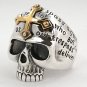 14K GOLD CROSS SKULL STERLING SILVER MENS RING Sz 7.5