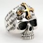 14K GOLD CROSS SKULL STERLING SILVER MENS RING Sz 7.5