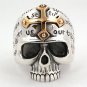 14K GOLD CROSS SKULL STERLING SILVER MENS RING Sz 7.5