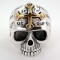 14K GOLD CROSS SKULL STERLING SILVER MENS RING Sz 7.5
