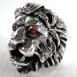 KING GARNET LION HEAD LEO HEAVY STERLING SILVER RING
