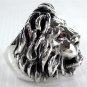 KING GARNET LION HEAD LEO HEAVY STERLING SILVER RING