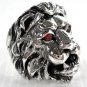 KING GARNET LION HEAD LEO HEAVY STERLING SILVER RING